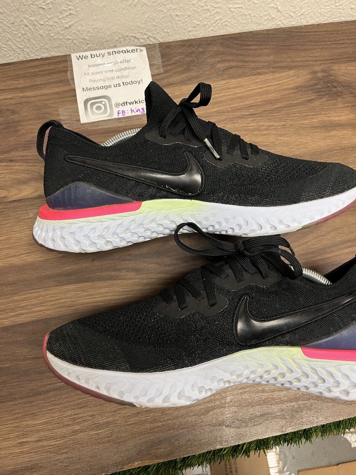 Nike Epic React Flyknit 2 Size 11 Black/Black Sapphire/Lime Blast BQ8928 003