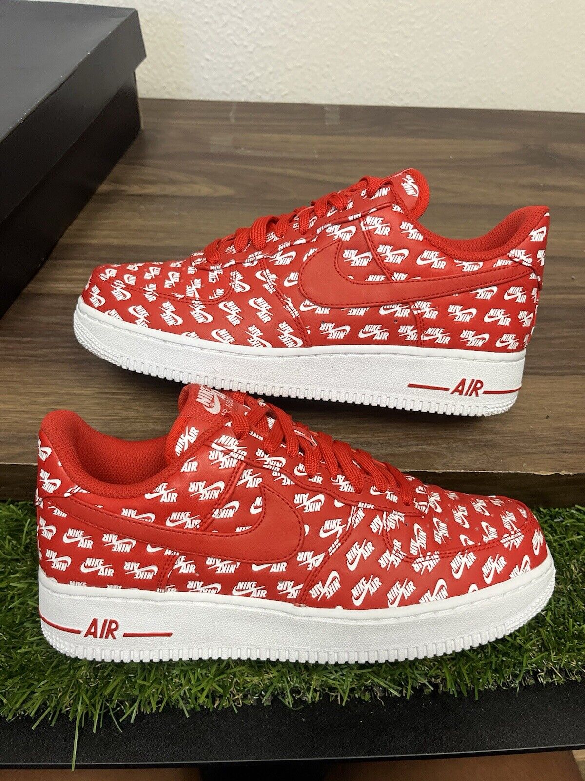 Size 8 - Nike Air Force 1 07 QS Low All Over Logo Red A142