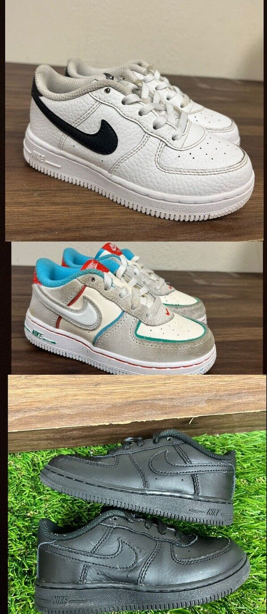 3 Pairs Nike Air Force 1 White Black Toddler Sneakers size 9c 3 Bundle