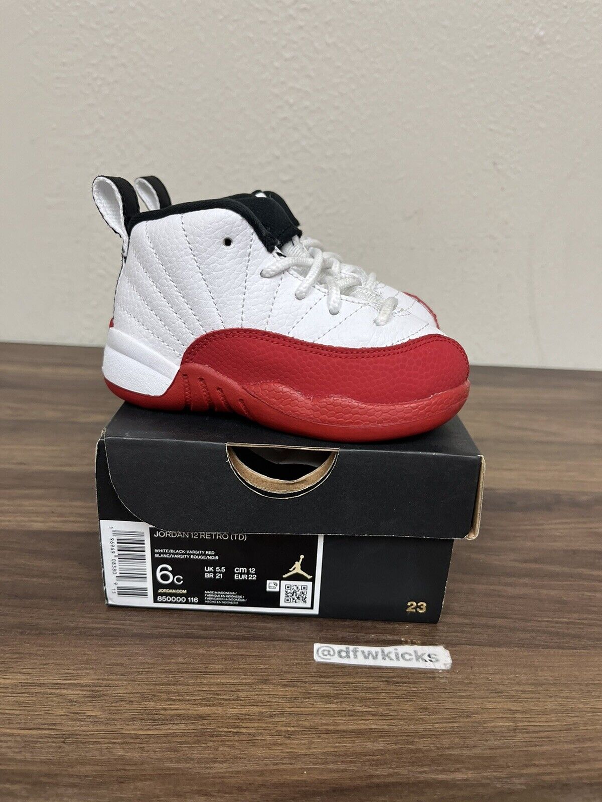 Air Jordan 12 Retro TD Cherry 2023 Size 6C 850000-116