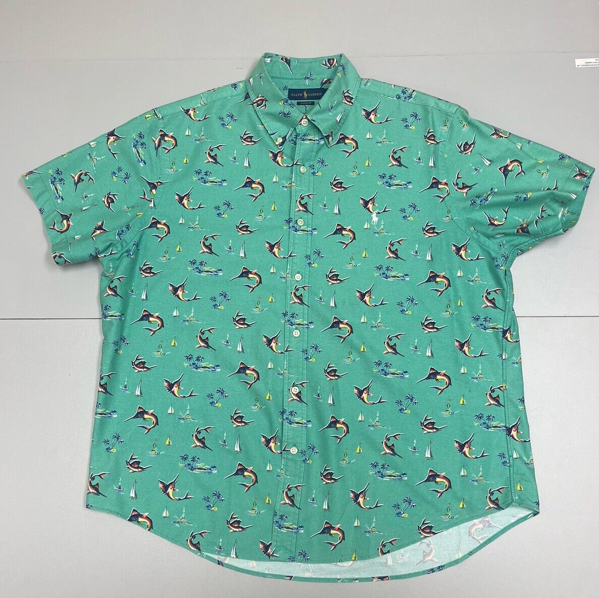 Polo Ralph Lauren Short Sleeve Green Marlin Fish Shirt Classic Cotton Oxford  XL