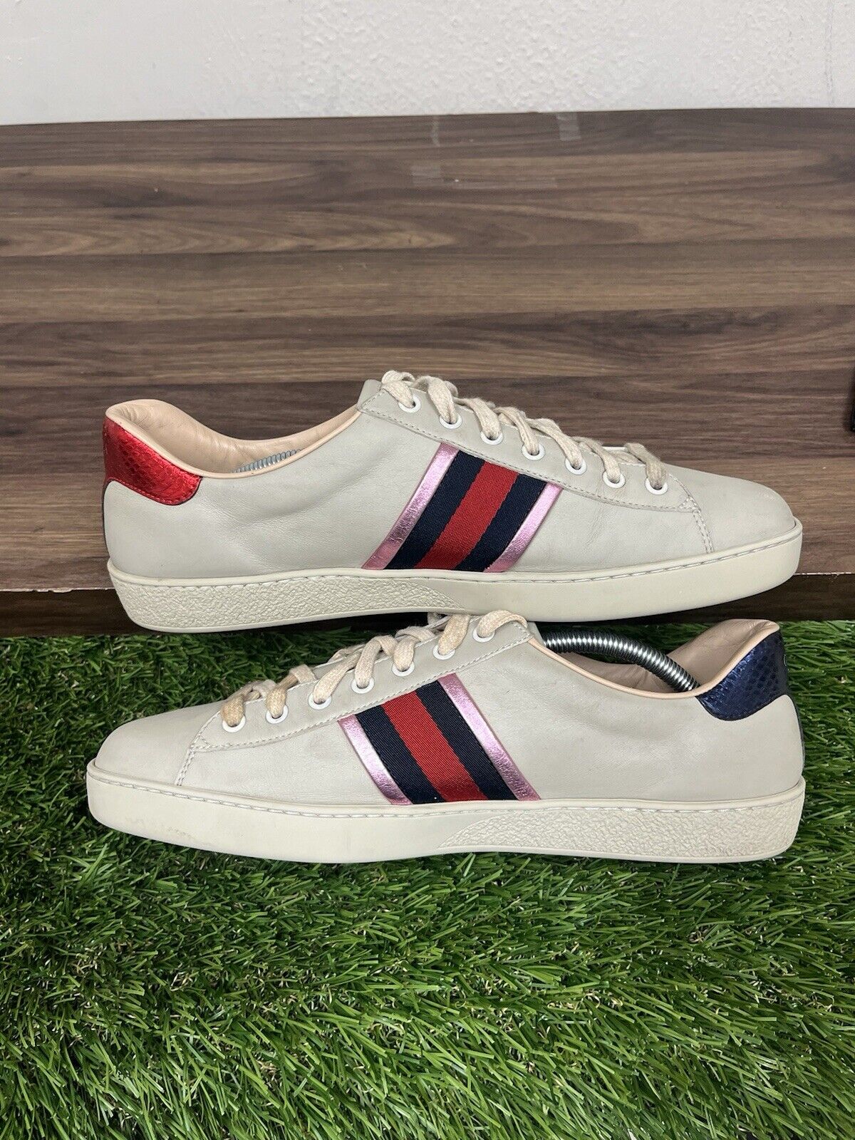 Size 10 G (11 US) - Gucci Ace Fire Flame Sneaker Beige Leather | GOOD CONDITION