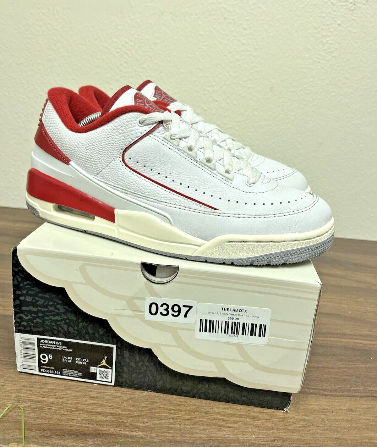 Size 9.5 - Air Jordan 2/3 White Varsity Red *397