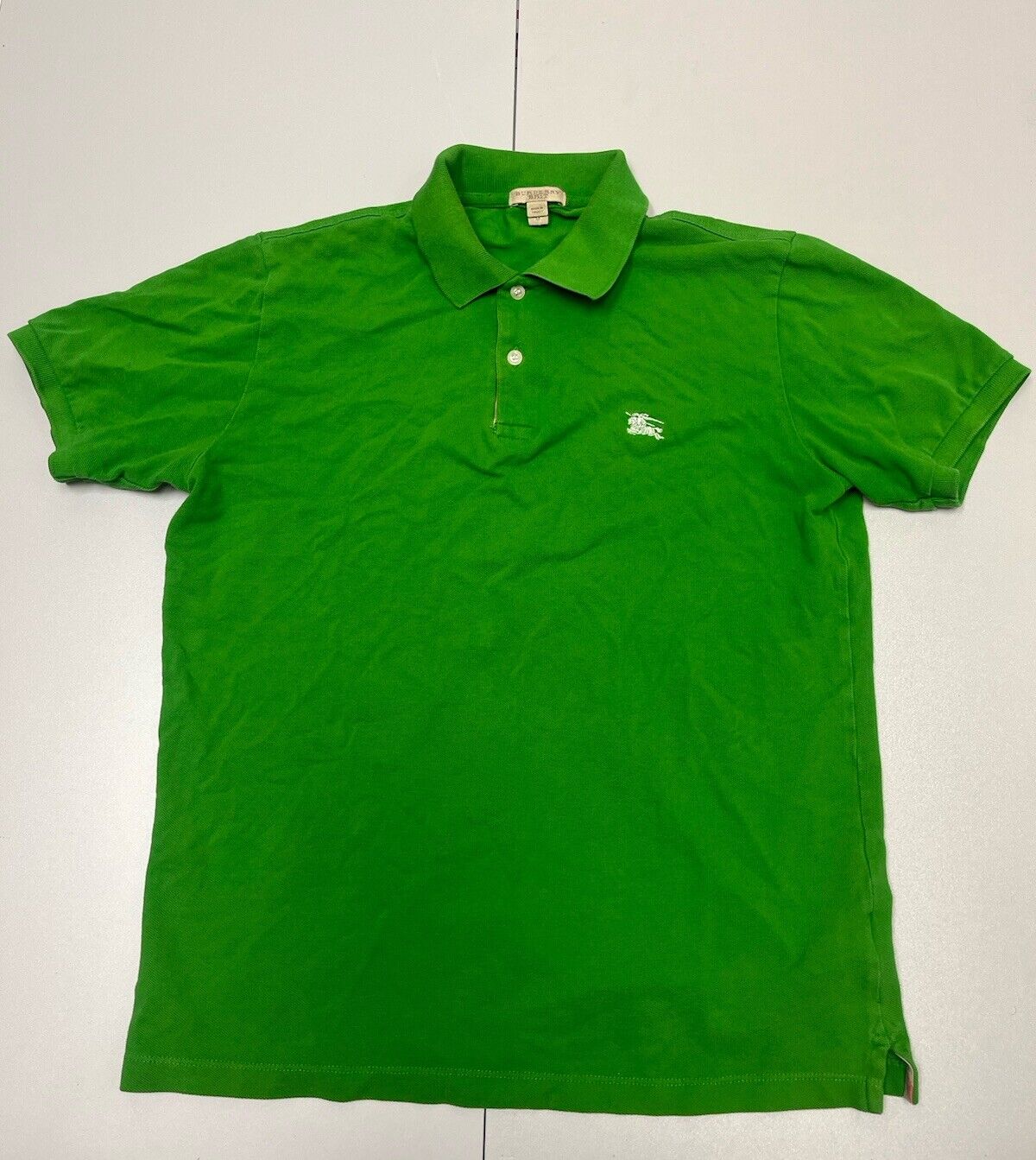 Burberry Polo Shirt Mens medium, Vintage Green Plaid Short Sleeve USA Made