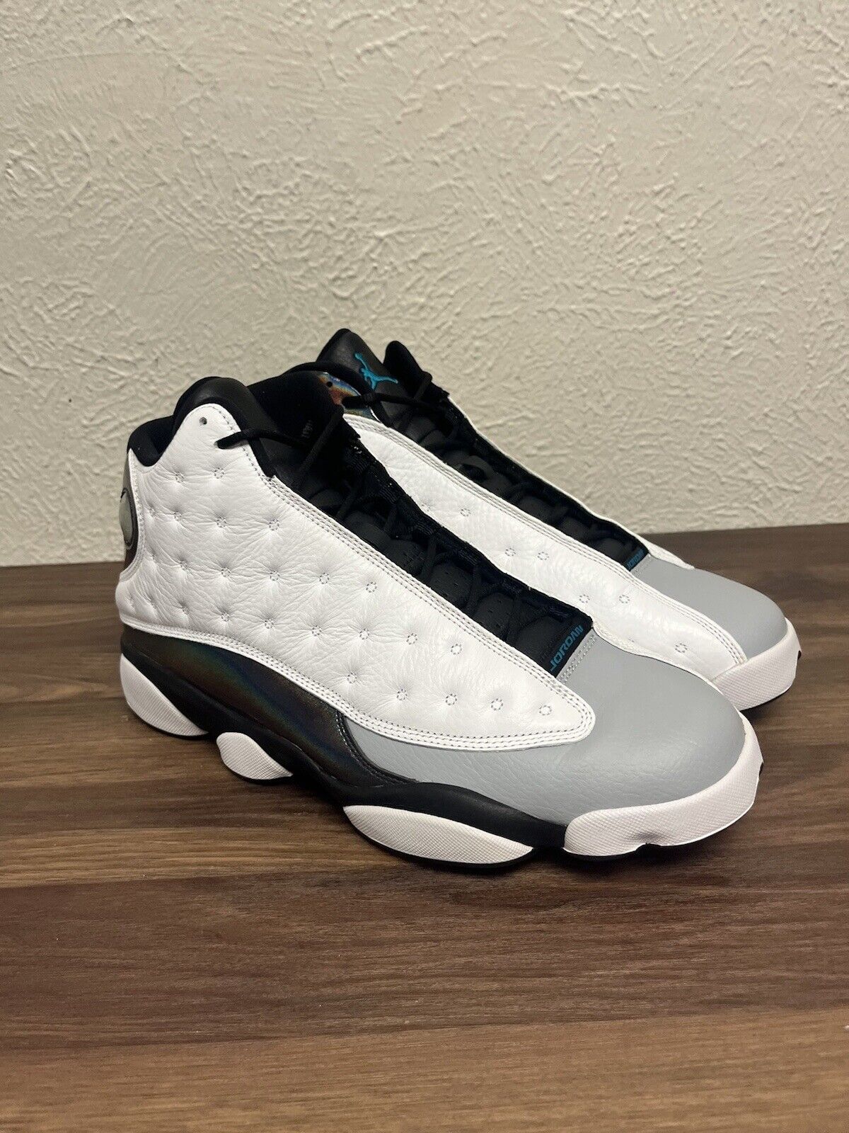 Nike Air Jordan 13 Barons Holograms Size 12 414571-115 OG XIII White Black Teal