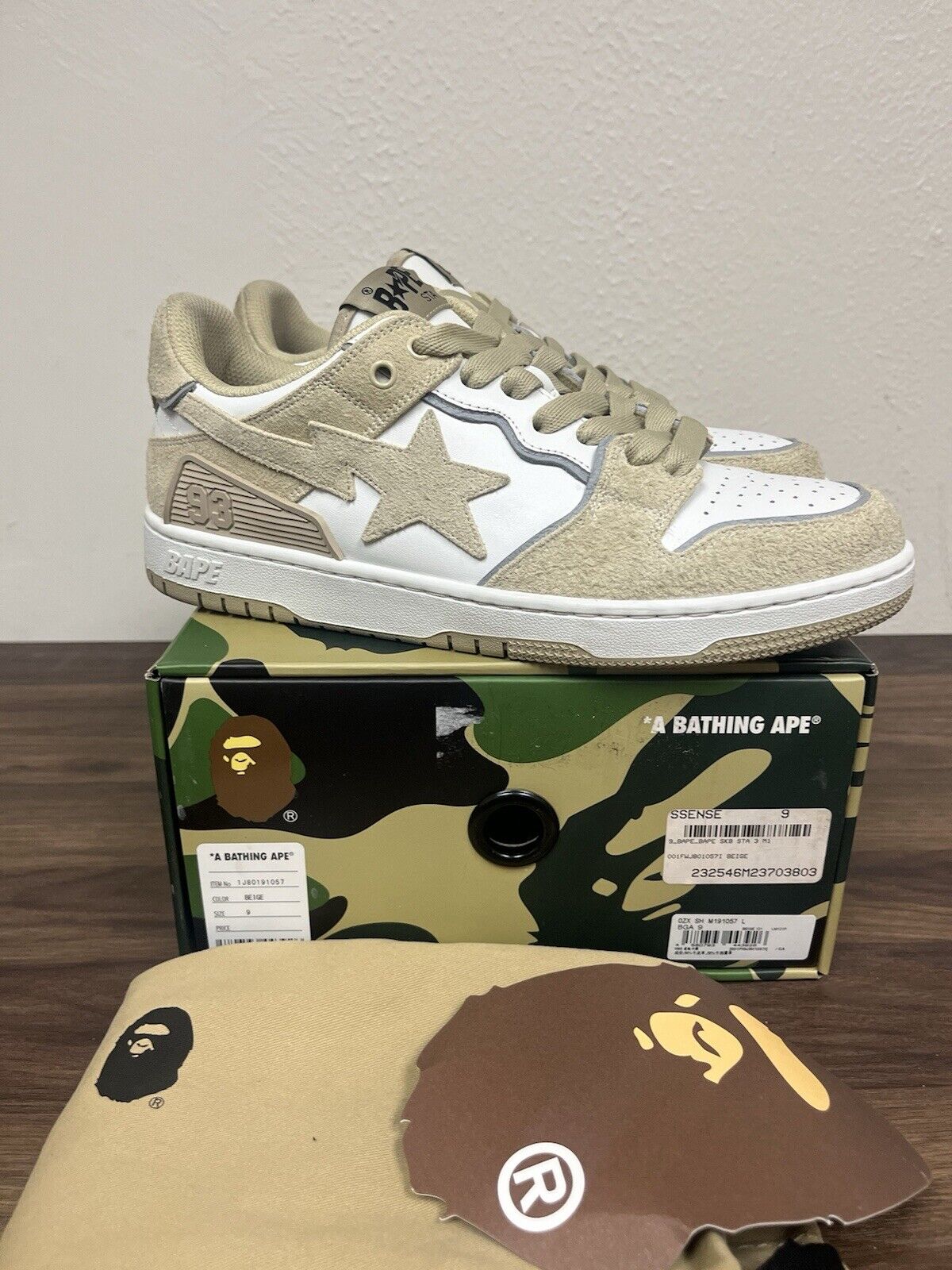 A Bathing Ape Bape Sk8 Sta Beige Suede Size 9