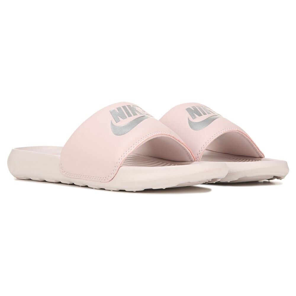 Size 8w- NIKE Victori One Slides | Color Rose/Silver CN9677-600 | Nike Sandles