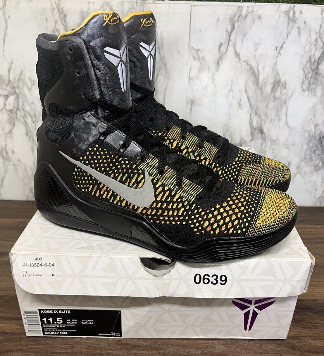 Size 11.5 Nike Kobe 9 IX Elite High Inspiration Black Yellow Men *639