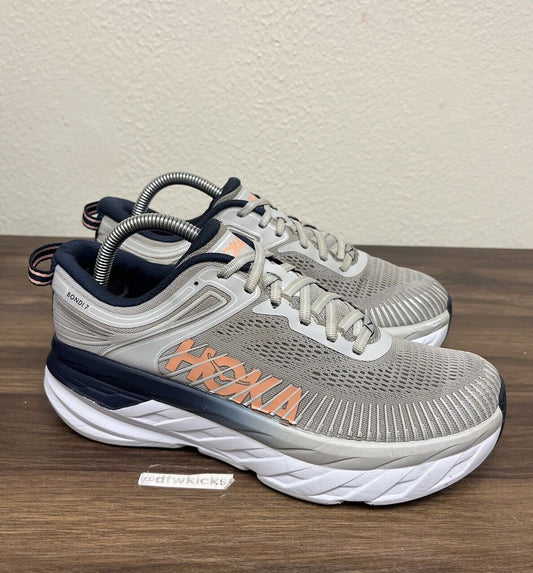 Hoka One One Bondi 7 Women’s Size 8.5 Gray 1110519 LRBI Running Sneakers S267