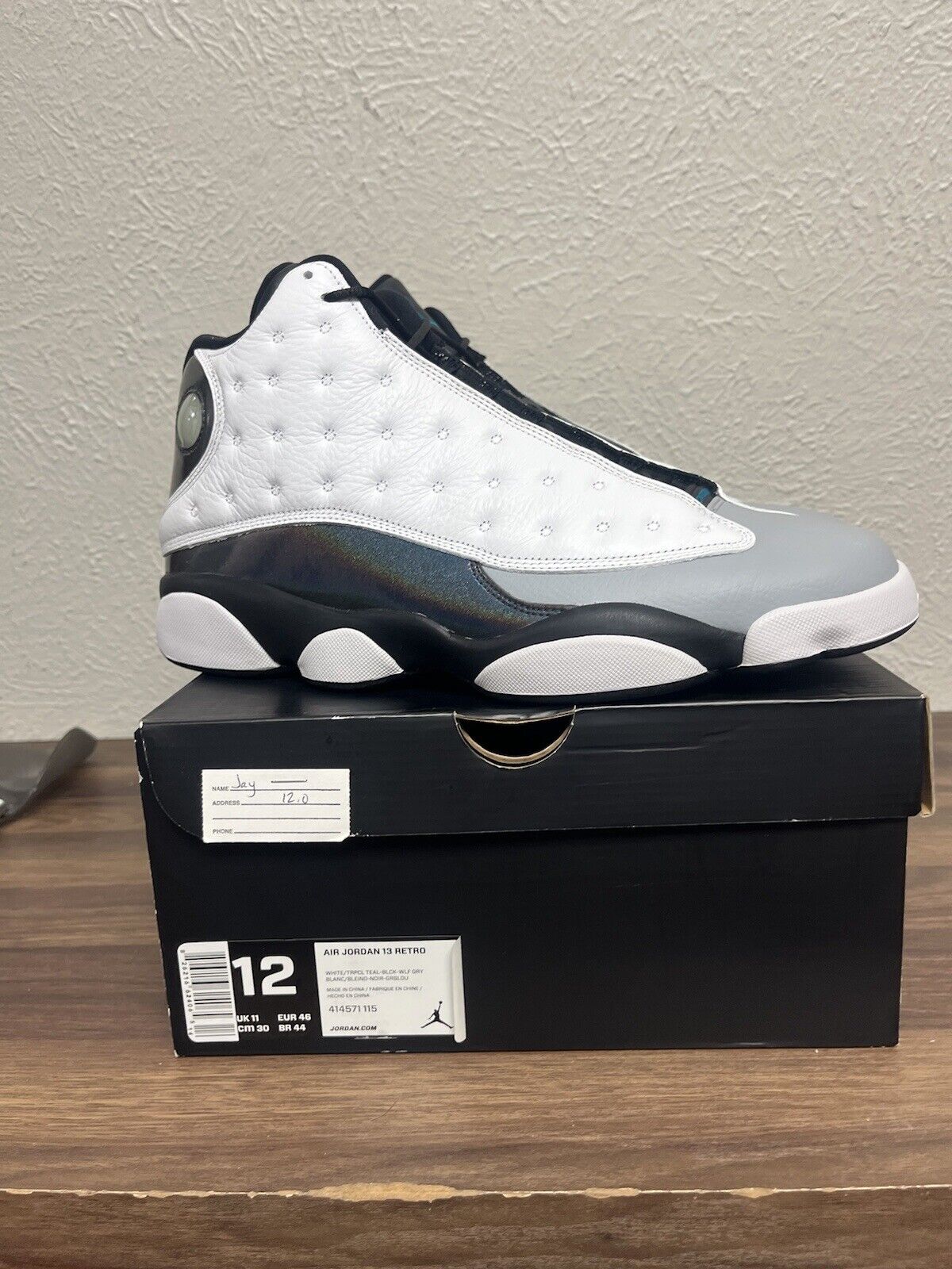 Nike Air Jordan 13 Barons Holograms Size 12 414571-115 OG XIII White Black Teal