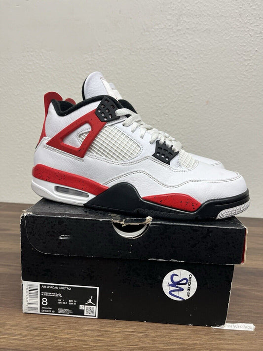 Size 8 - Jordan 4 Retro Mid Red Cement White Red Black Leather (DH6927-161) A61