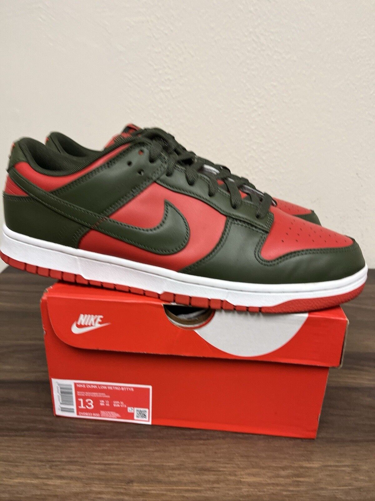 Size 13 - Nike Dunk Low Cargo Khaki Mystic Red