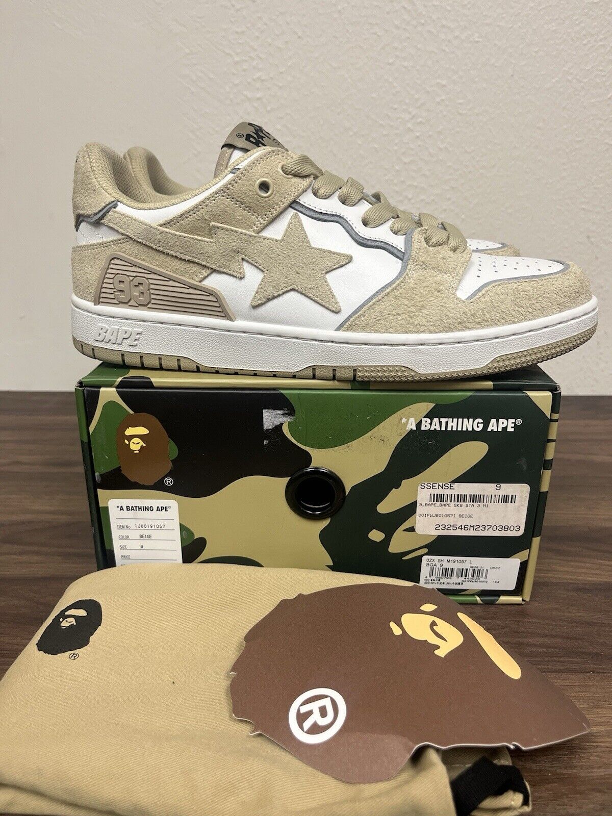 A Bathing Ape Bape Sk8 Sta Beige Suede Size 9