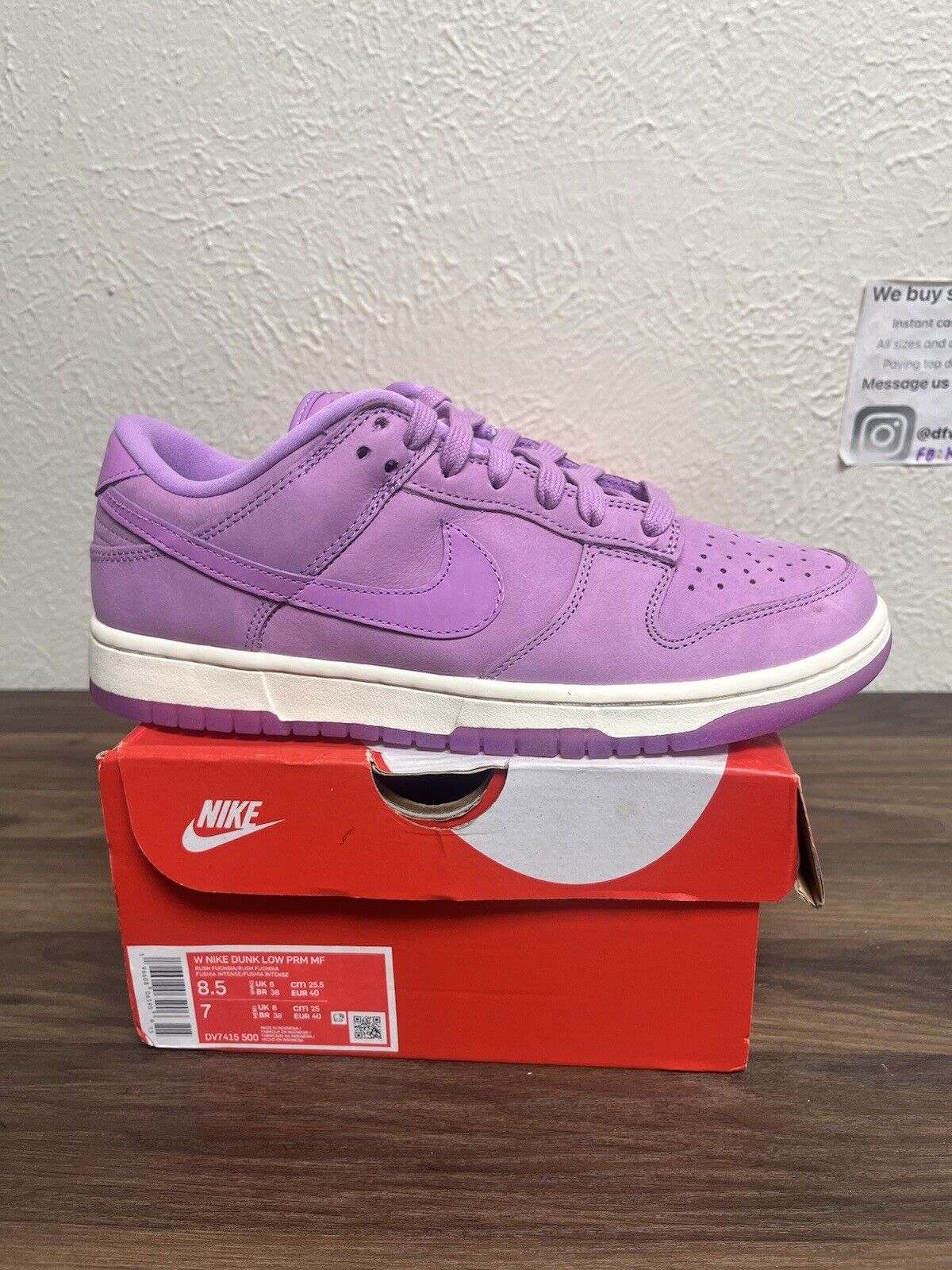 Size 8.5 - Nike Dunk Low Premium MF Rush Fuchsia W