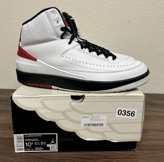 Size 10.5 Nike Air Jordan 2 Retro Mid Chicago Mens White Black Red OG DX2454-106