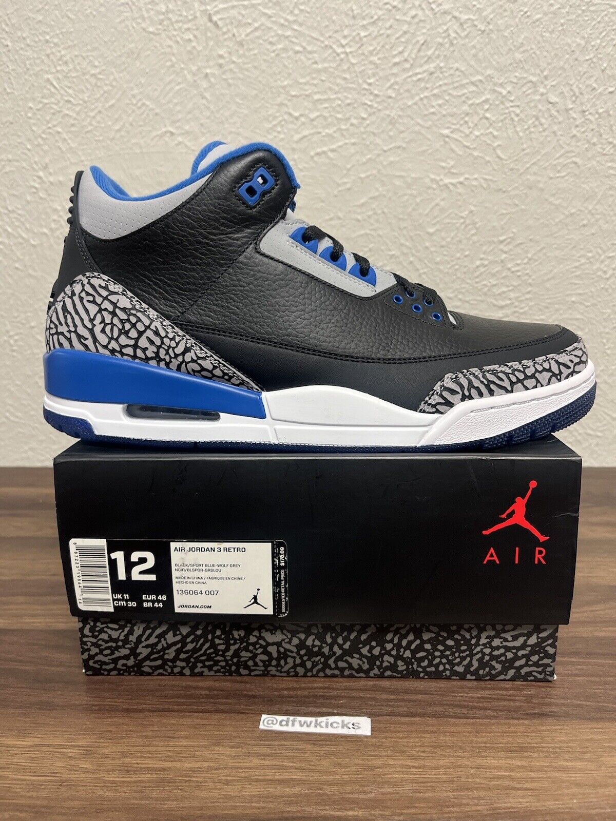 Jordan 3 Retro sport blue 2014 Size 12