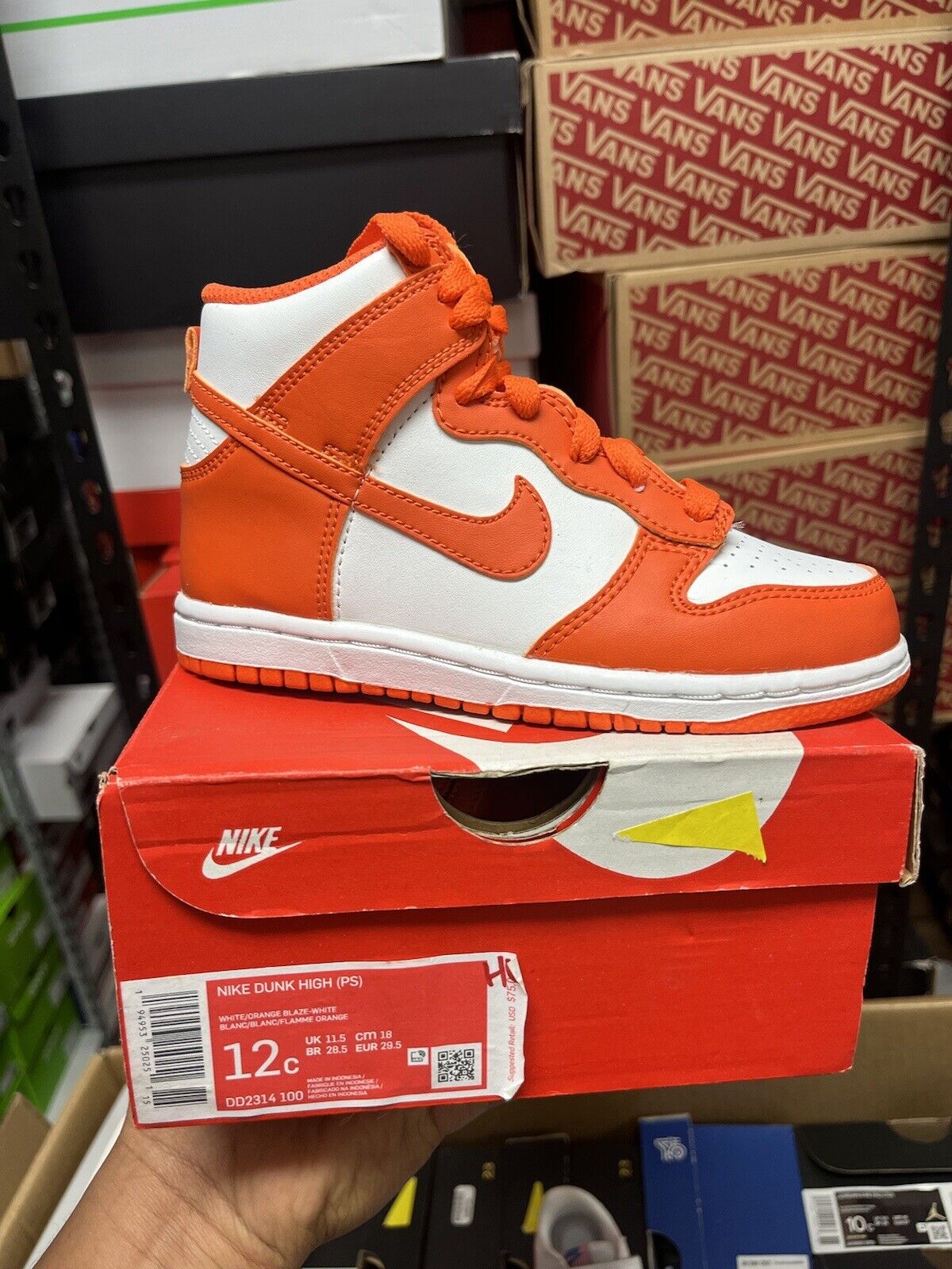 Nike Youth Dunk High Syracuse 2021 PS Sneakers Orange/White Size 12C DD2314-100