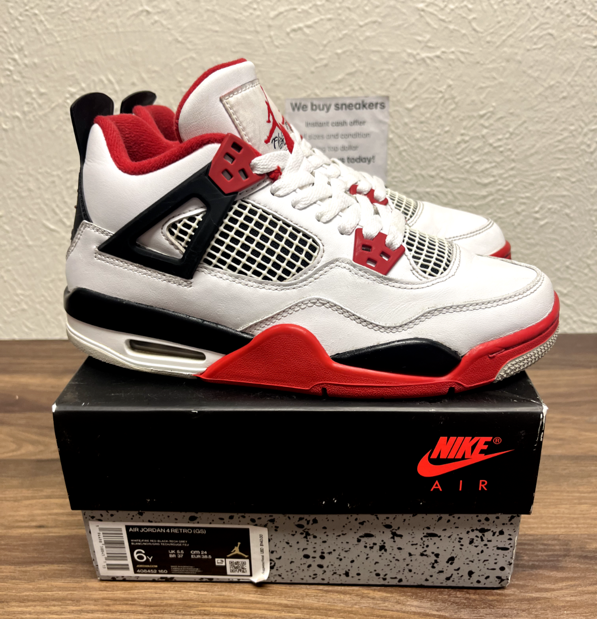 Size 6Y/7.5W - Nike Air Jordan 4 Fire Red GS 2020 - 408452-160