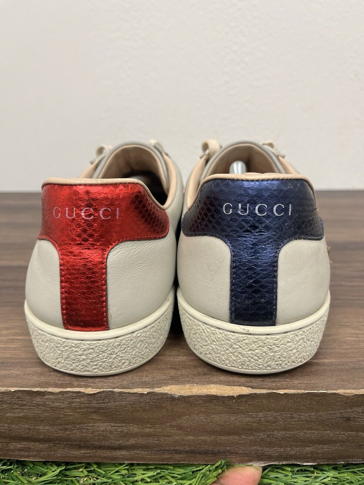 Size 10 G (11 US) - Gucci Ace Fire Flame Sneaker Beige Leather | GOOD CONDITION