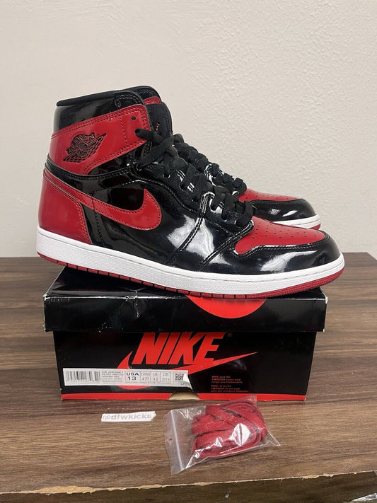 Nike Air Jordan 1 Retro OG High Patent Bred Mens Size 13 Red Black 555088-063