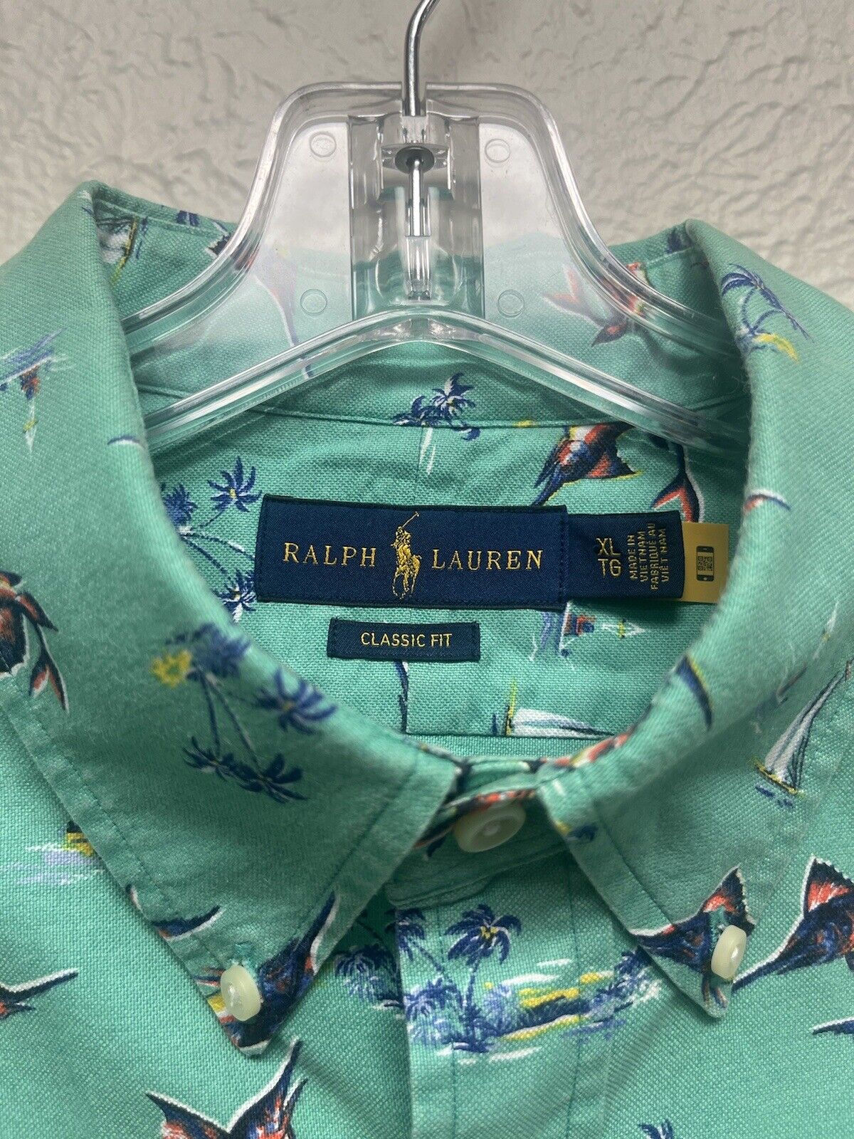 Polo Ralph Lauren Short Sleeve Green Marlin Fish Shirt Classic Cotton Oxford  XL