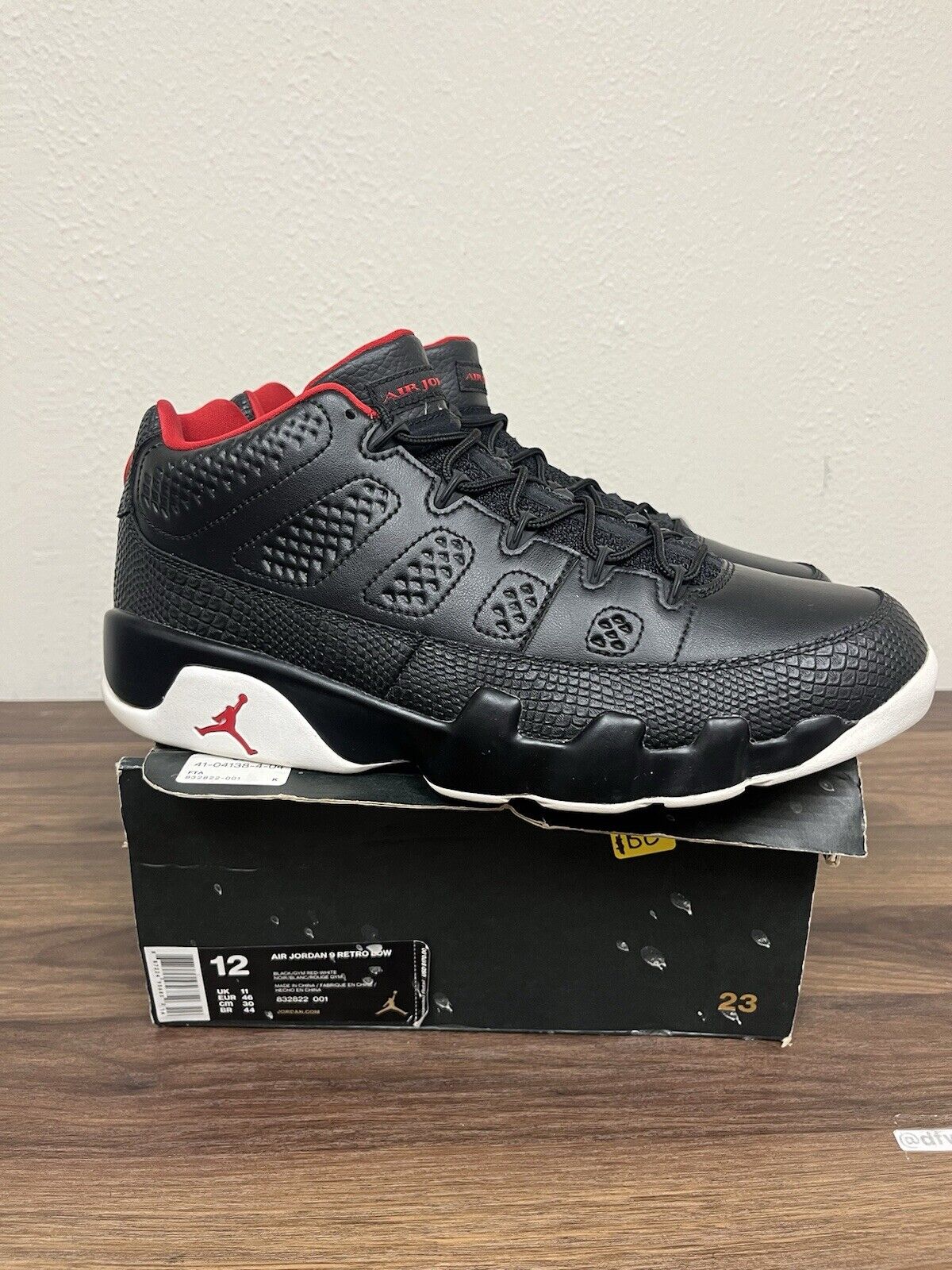 Size 12 - Air Jordan 9 Retro Low Snakeskin Black White Red Leather (832822-001)