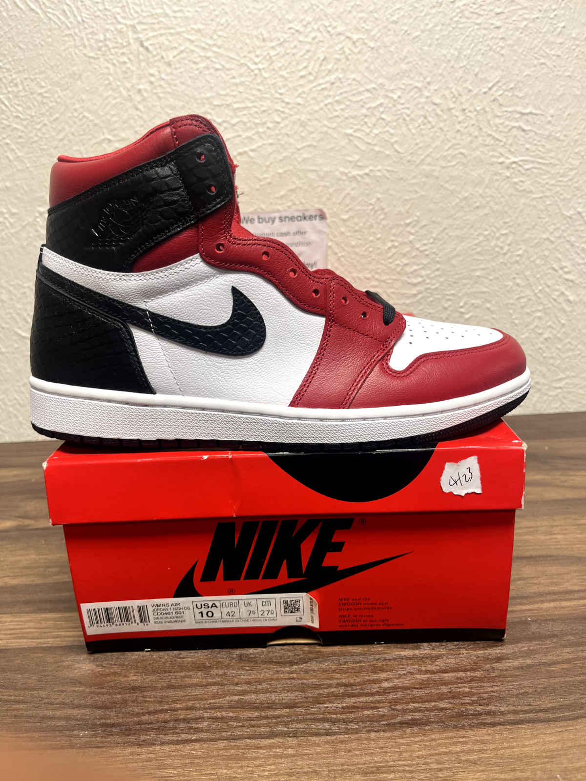 AIR JORDAN 1 RETRO HIGH USED SZ 10 WOMEN SATIN SNAKE GYM RED WHITE CD0461 601