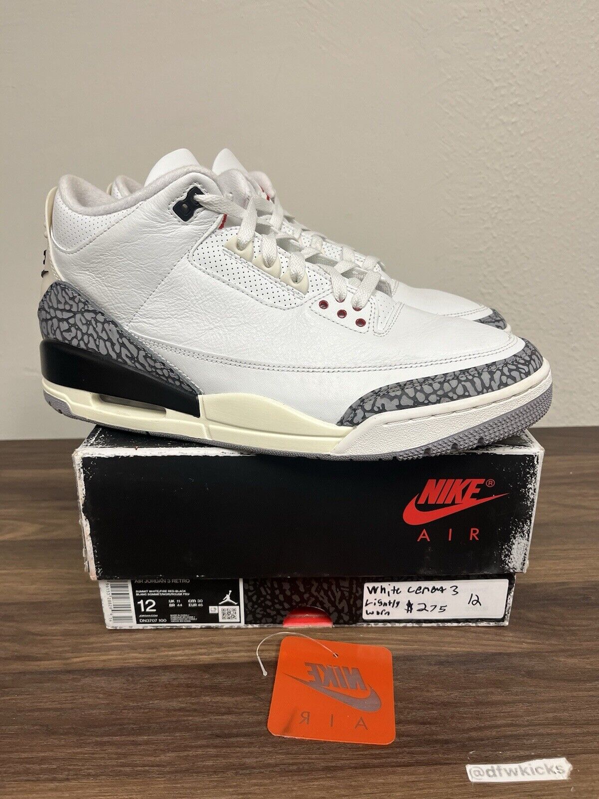 Nike Air Jordan 3 Retro White Cement Reimagined Size 12 DN3707-100 OG A35