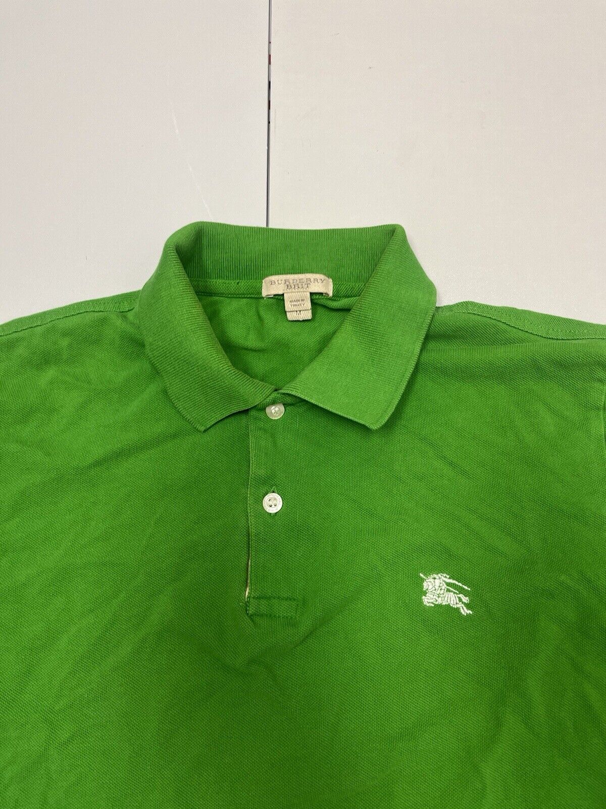 Burberry Polo Shirt Mens medium, Vintage Green Plaid Short Sleeve USA Made