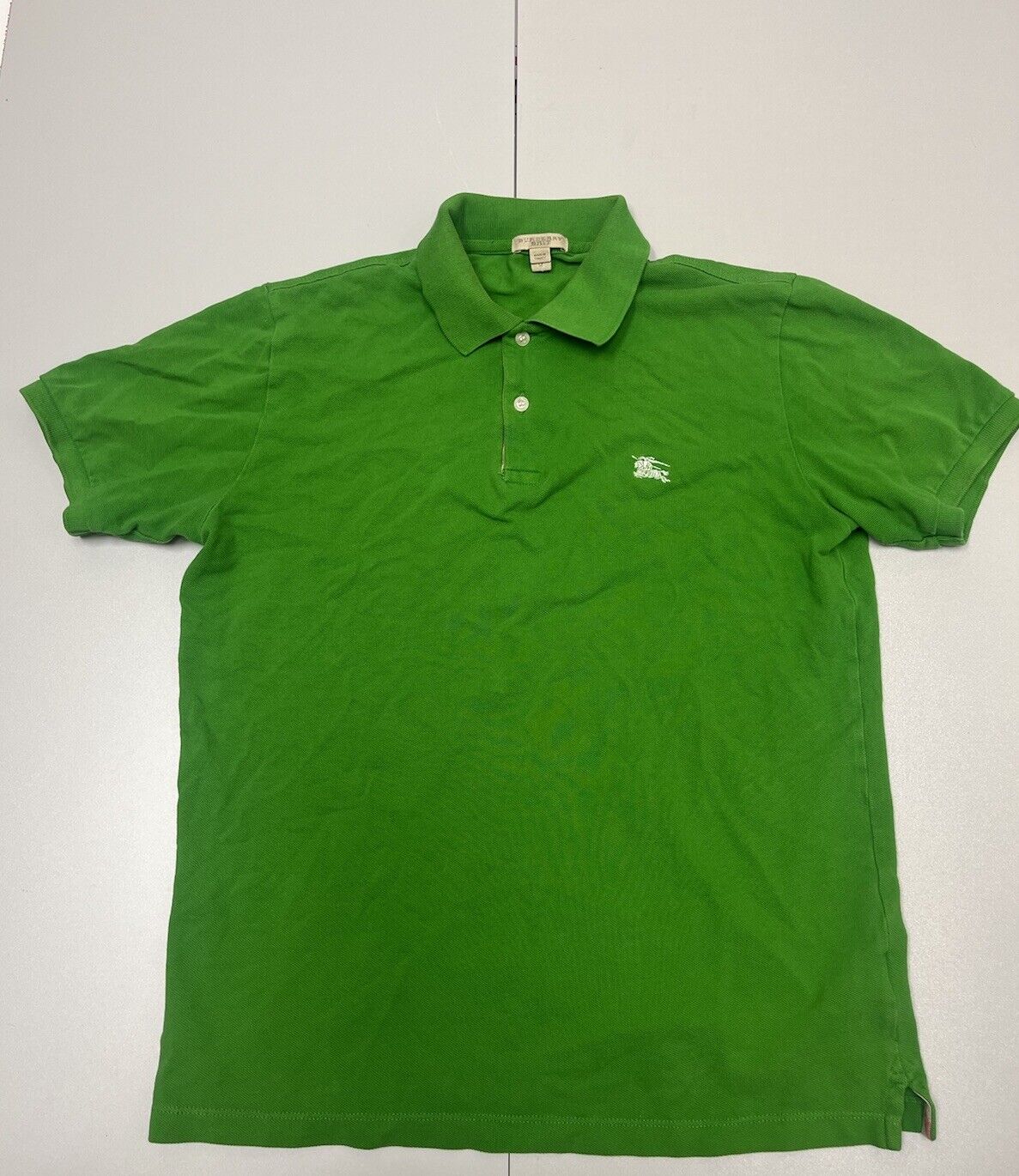 Burberry Polo Shirt Mens medium, Vintage Green Plaid Short Sleeve USA Made