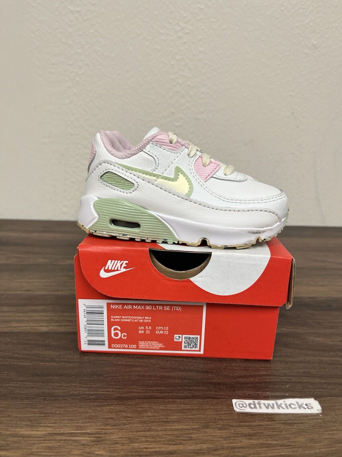 Nike Air Max 90 LTR Leather SE 'White Pink Green' DQ0278-100 6c