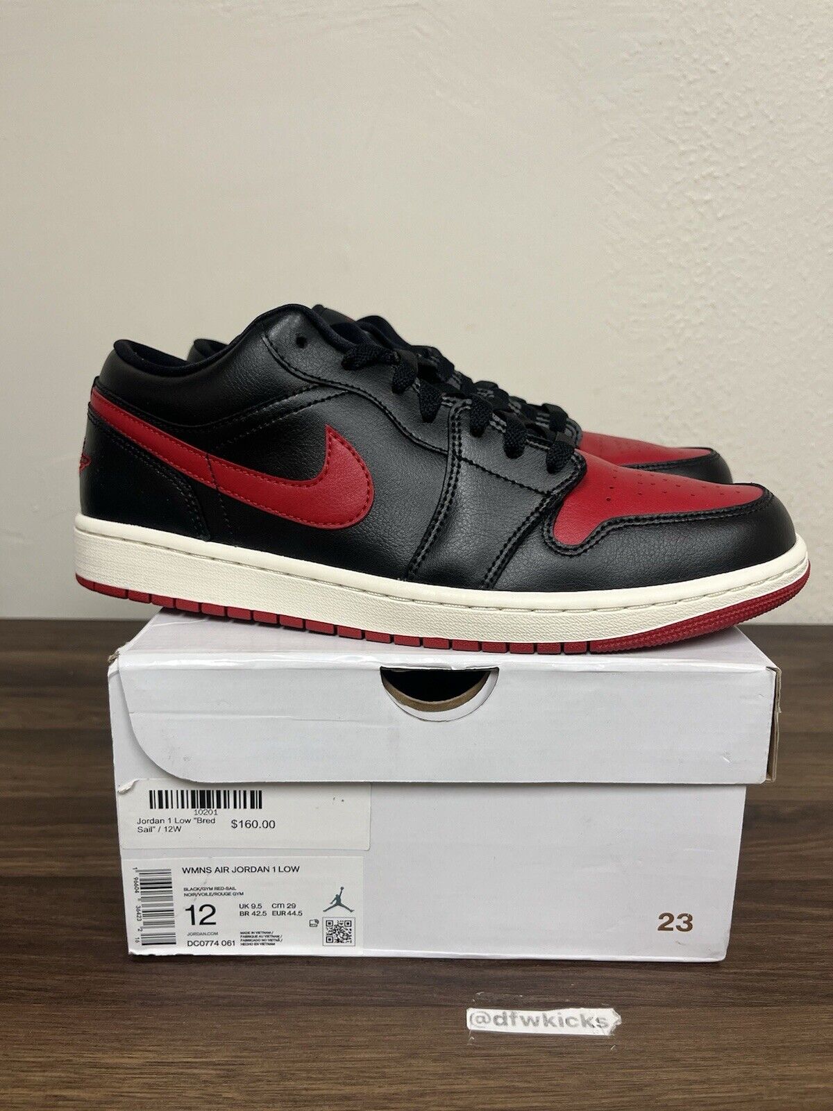 Size 12 - Air Jordan 1 Low Bred Sail W (10.5 for men)