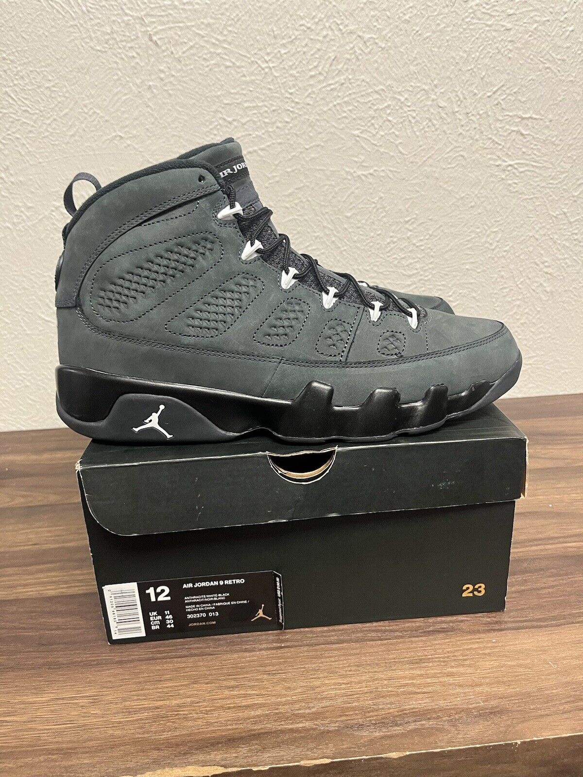 Nike Air Jordan 9 Retro Anthracite 302370-013 Men's Size 12 US 2015 Gray Black