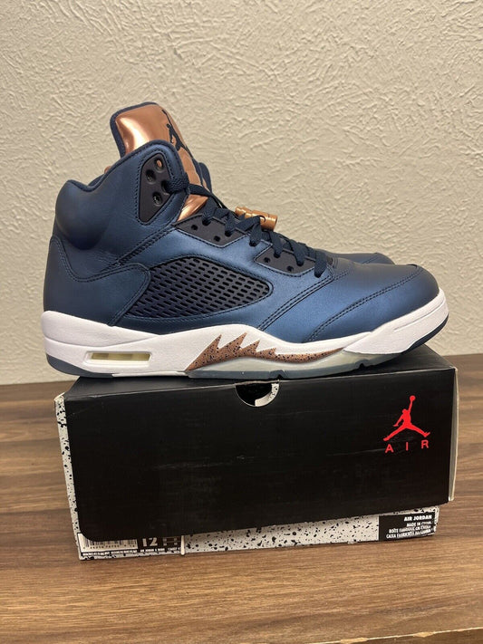 NIKE AIR JORDAN 5 RETRO OBSIDIAN BLUE-GOLD BRONZE Men’s Size 12 136027-416