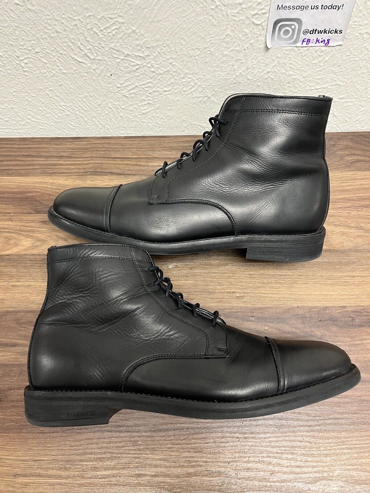 ALL SAINTS ‘Harland’ Black Leather Lace Up Cap Toe Ankle Boots Men’s Size 13