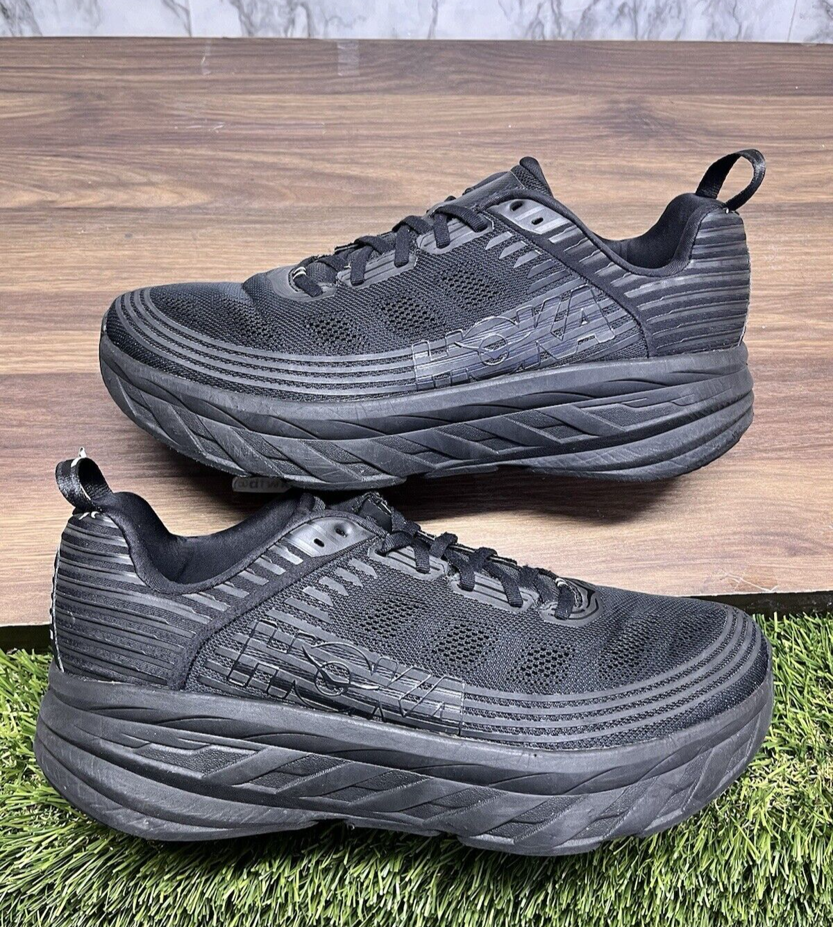 Hoka Bondi 6 Shoes Mens size 13 Triple Black Running Athletic Gym Sneakers 544