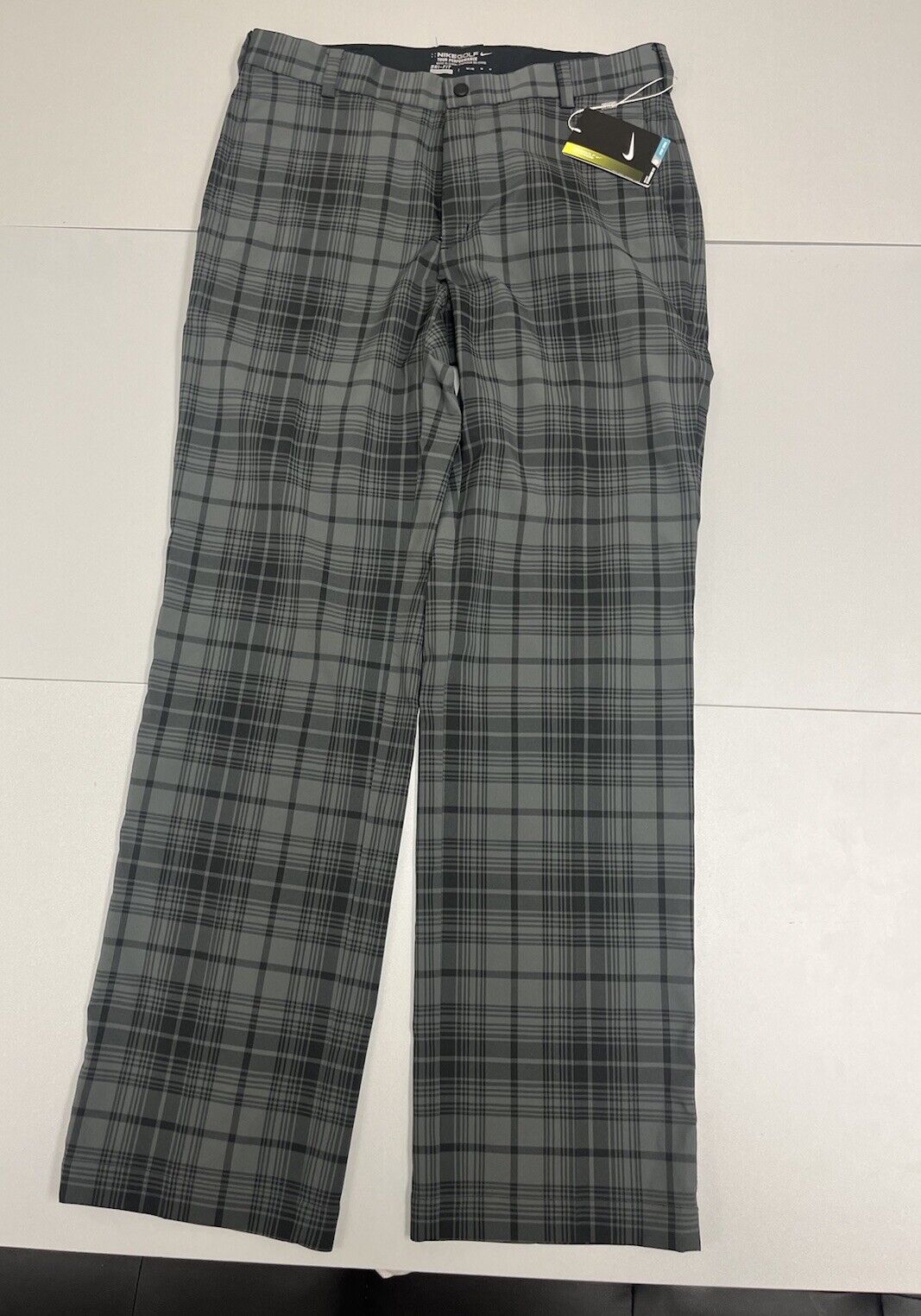 Nike Golf Dri Fit Mens Size 32-32 Plaid Tour Performance Golf Pants Black Gray