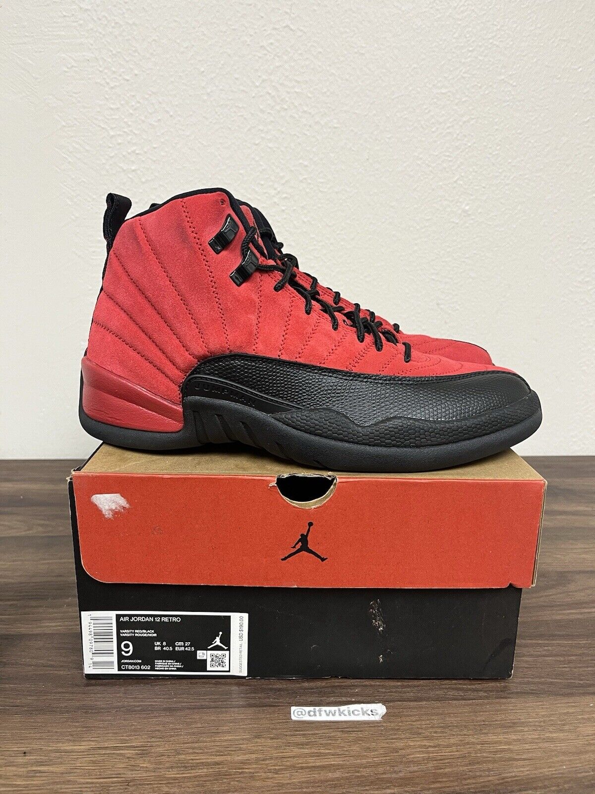 Nike Air Jordan 12 Reverse Flu Game size 9 CT8013-602 OG XII Retro Bred