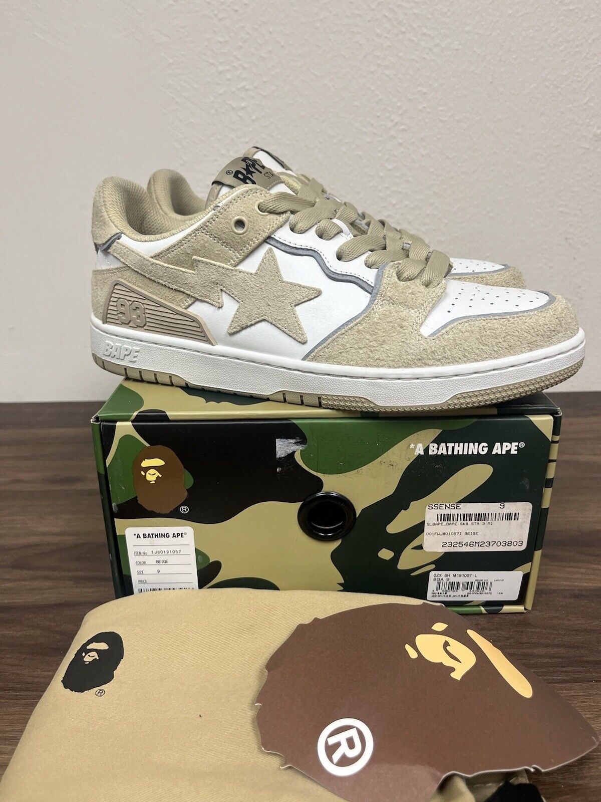 A Bathing Ape Bape Sk8 Sta Beige Suede Size 9