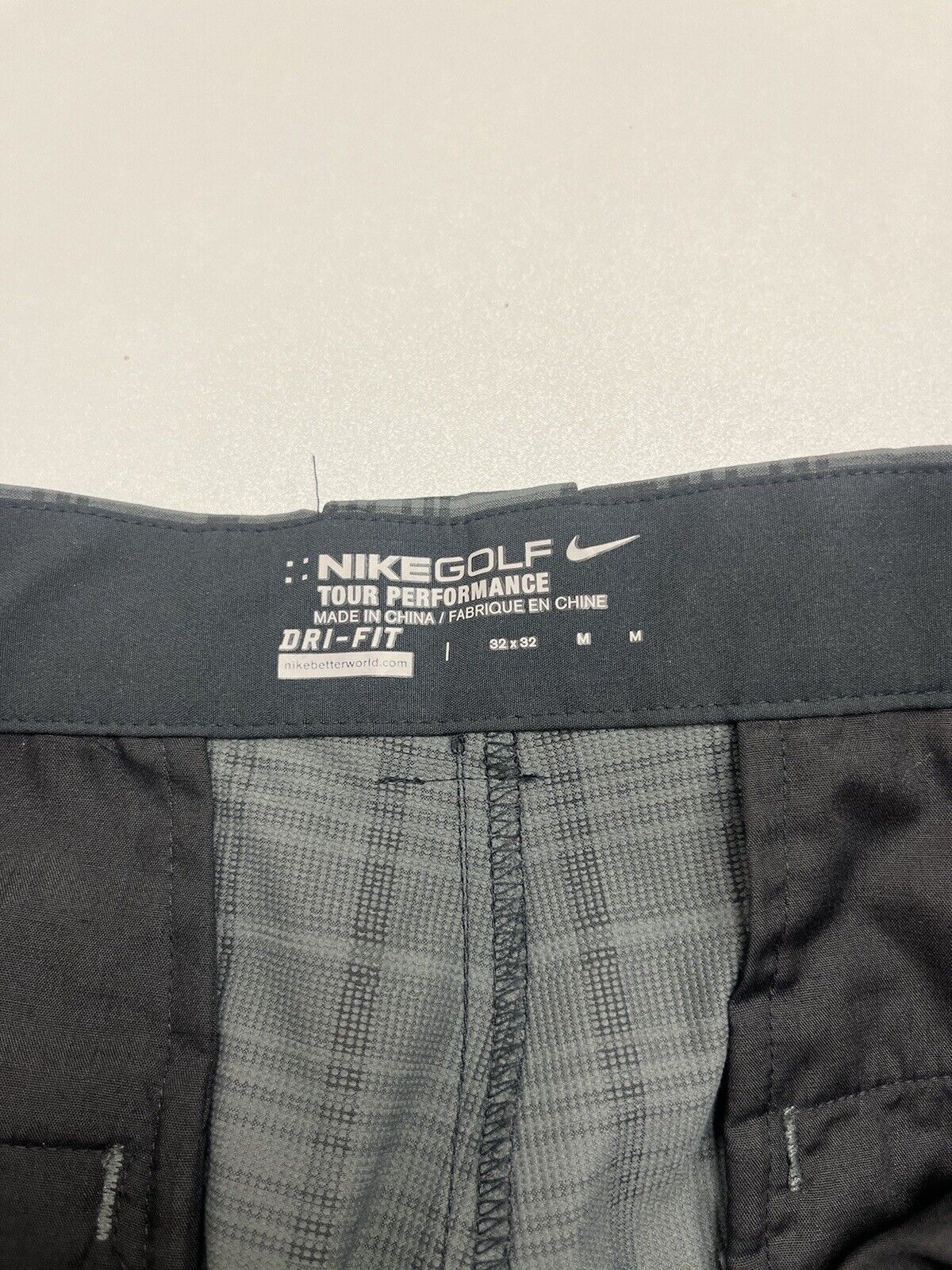 Nike Golf Dri Fit Mens Size 32-32 Plaid Tour Performance Golf Pants Black Gray